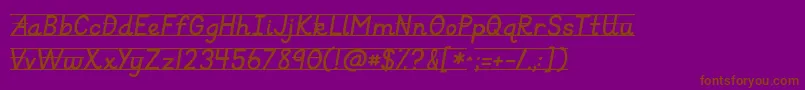 Kgprimaryitalicslined-Schriftart – Braune Schriften auf violettem Hintergrund