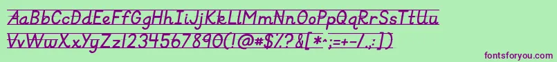 Kgprimaryitalicslined-fontti – violetit fontit vihreällä taustalla