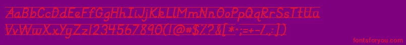 Kgprimaryitalicslined-Schriftart – Rote Schriften auf violettem Hintergrund