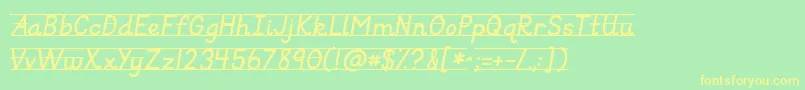 Kgprimaryitalicslined-Schriftart – Gelbe Schriften auf grünem Hintergrund