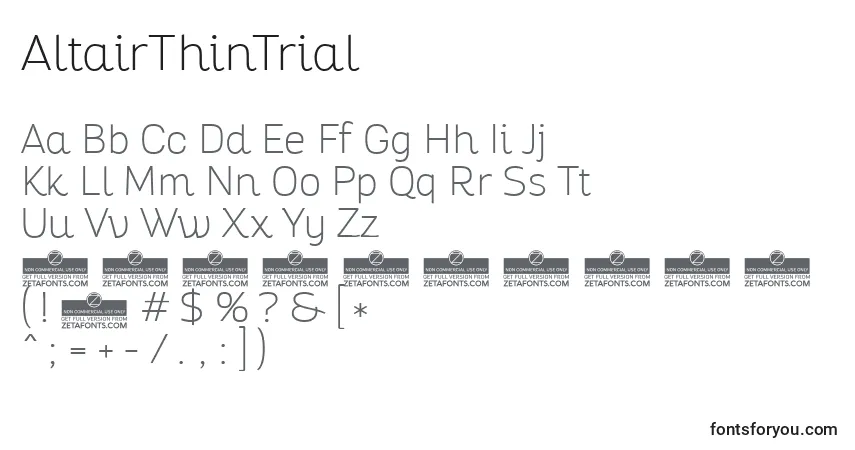 Шрифт AltairThinTrial – алфавит, цифры, специальные символы