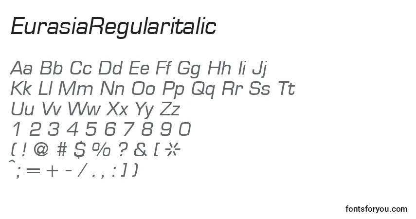 Шрифт EurasiaRegularitalic – алфавит, цифры, специальные символы