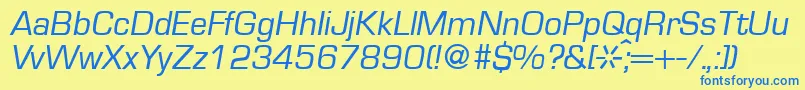 EurasiaRegularitalic-Schriftart – Blaue Schriften auf gelbem Hintergrund