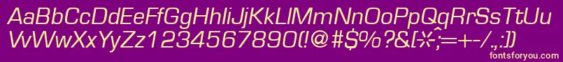 Fonte EurasiaRegularitalic – fontes amarelas em um fundo roxo
