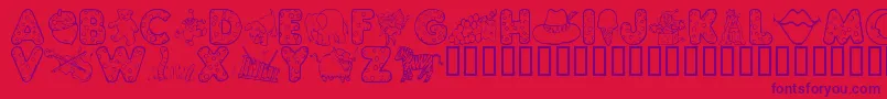 KgAbcs-Schriftart – Violette Schriften auf rotem Hintergrund