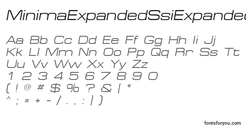 Czcionka MinimaExpandedSsiExpandedItalic – alfabet, cyfry, specjalne znaki