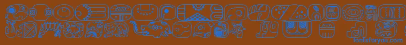MayanglyphsoutlineRegular-Schriftart – Blaue Schriften auf braunem Hintergrund