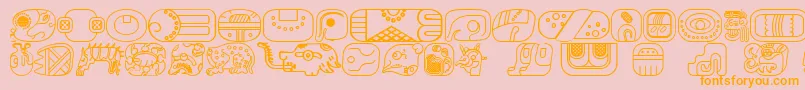 MayanglyphsoutlineRegular-Schriftart – Orangefarbene Schriften auf rosa Hintergrund