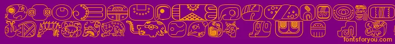 MayanglyphsoutlineRegular-fontti – oranssit fontit violetilla taustalla