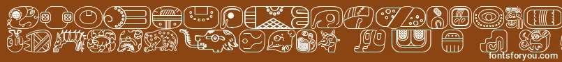 MayanglyphsoutlineRegular-Schriftart – Weiße Schriften auf braunem Hintergrund
