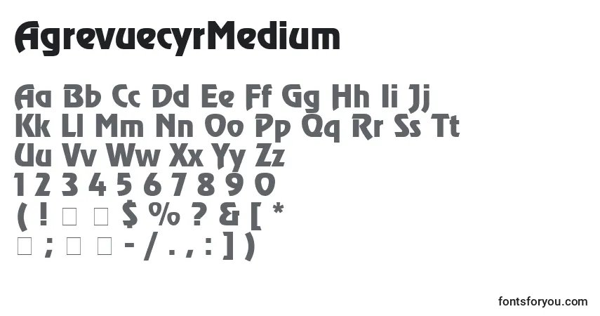 Schriftart AgrevuecyrMedium – Alphabet, Zahlen, spezielle Symbole