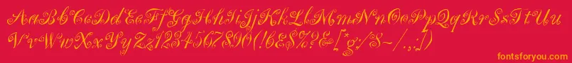 MargueritaLetPlain.1.0-Schriftart – Orangefarbene Schriften auf rotem Hintergrund