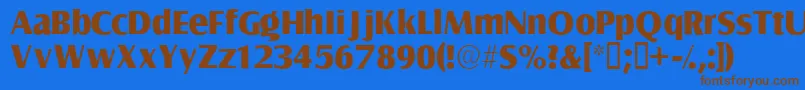 フォントNautossk – 茶色の文字が青い背景にあります。