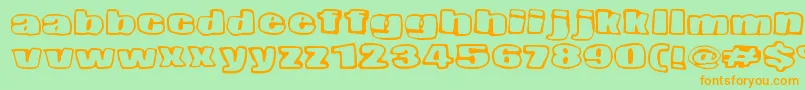 フォントNopeeTorstai – オレンジの文字が緑の背景にあります。