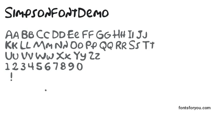 Schriftart SimpsonfontDemo – Alphabet, Zahlen, spezielle Symbole