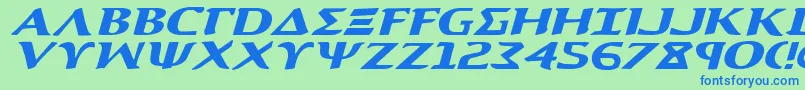AegisExpandedItalic-Schriftart – Blaue Schriften auf grünem Hintergrund