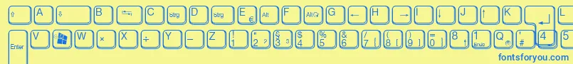 Czcionka AaqwertzTasten – niebieskie czcionki na żółtym tle