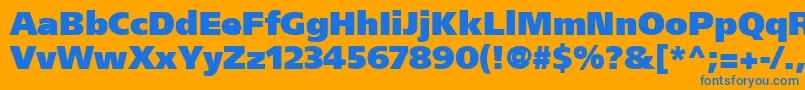 FrutigerCe95UltraBlack-Schriftart – Blaue Schriften auf orangefarbenem Hintergrund