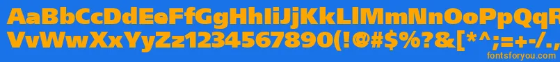 FrutigerCe95UltraBlack-Schriftart – Orangefarbene Schriften auf blauem Hintergrund