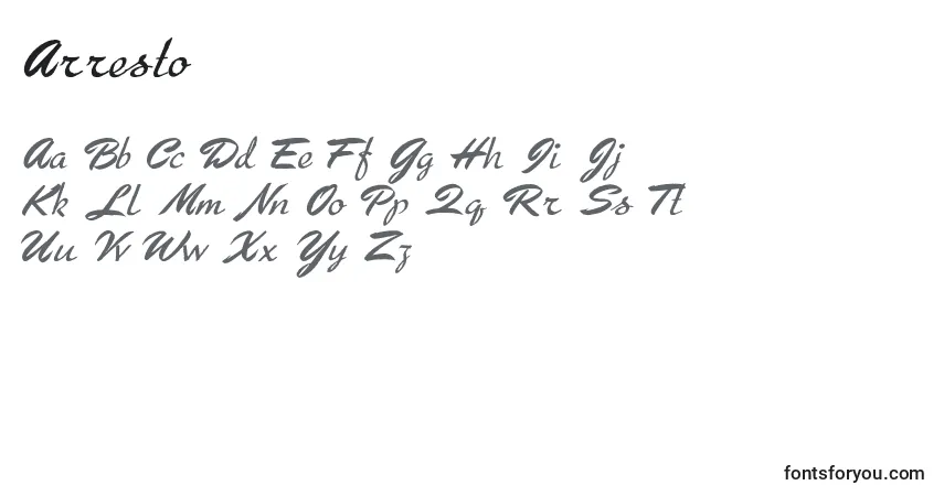 Czcionka Arresto – alfabet, cyfry, specjalne znaki