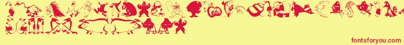 Animalcomedians-fontti – punaiset fontit keltaisella taustalla