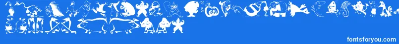 Animalcomedians-Schriftart – Weiße Schriften auf blauem Hintergrund