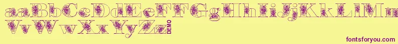 Floryandemo-Schriftart – Violette Schriften auf gelbem Hintergrund