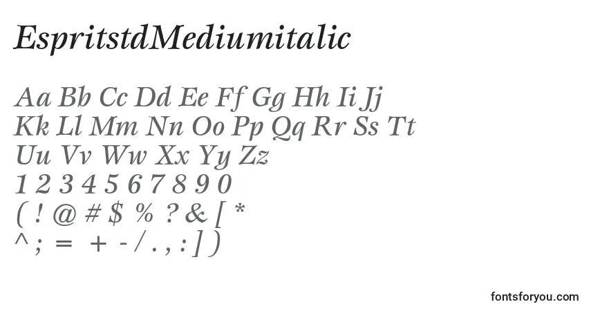 Czcionka EspritstdMediumitalic – alfabet, cyfry, specjalne znaki
