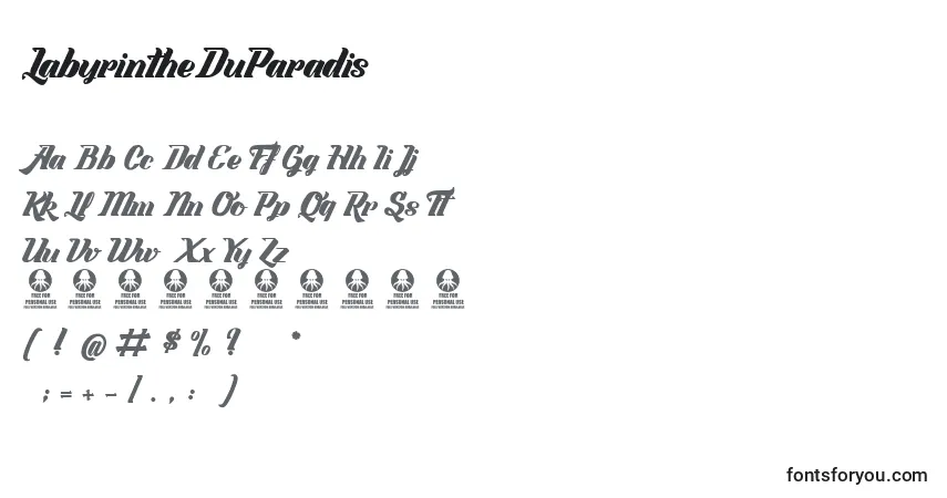 A fonte LabyrintheDuParadis – alfabeto, números, caracteres especiais