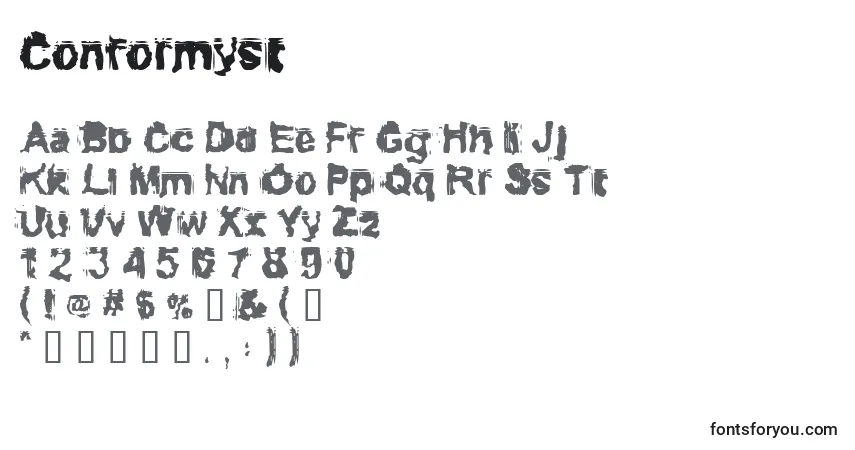 A fonte Conformyst – alfabeto, números, caracteres especiais