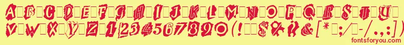 MontageLetPlain.1.0 Font – Red Fonts on Yellow Background