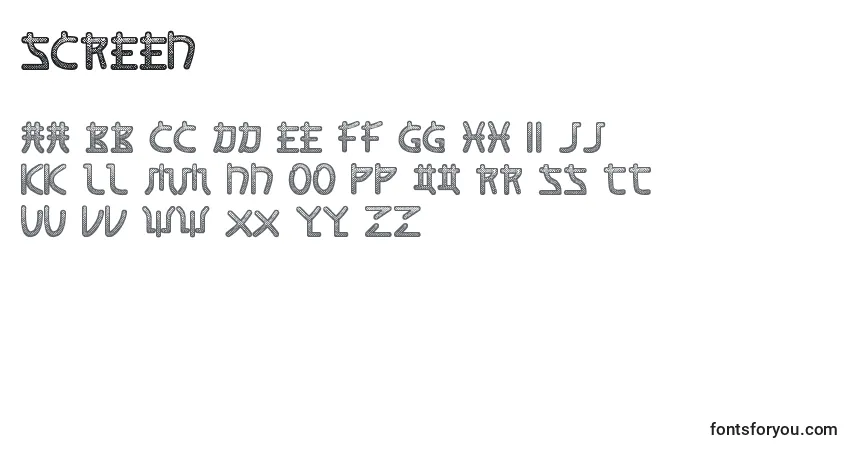 A fonte Screen – alfabeto, números, caracteres especiais