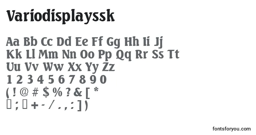 Czcionka Variodisplayssk – alfabet, cyfry, specjalne znaki