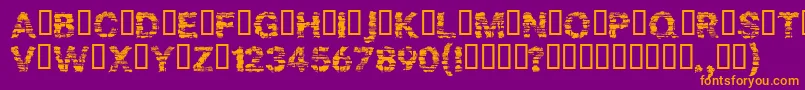 Bark-Schriftart – Orangefarbene Schriften auf violettem Hintergrund