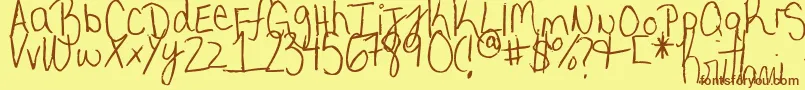 フォントMyVeryOwnHandwriting. – 茶色の文字が黄色の背景にあります。