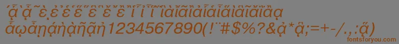 フォントPragmaticapgttItalic – 茶色の文字が灰色の背景にあります。