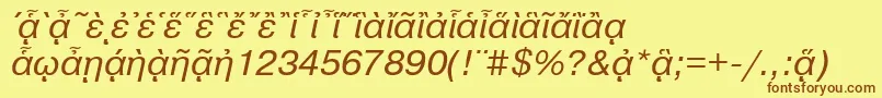 フォントPragmaticapgttItalic – 茶色の文字が黄色の背景にあります。