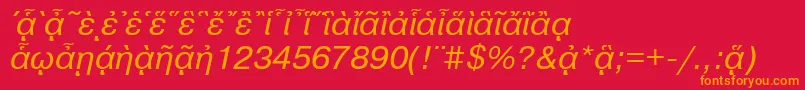 フォントPragmaticapgttItalic – 赤い背景にオレンジの文字