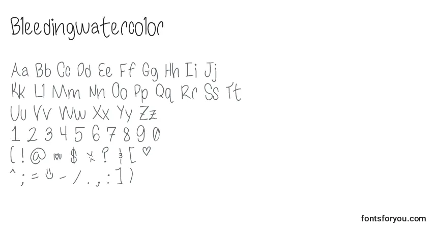 Czcionka Bleedingwatercolor – alfabet, cyfry, specjalne znaki