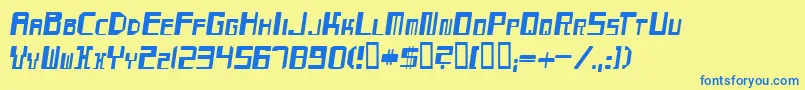 フォントMaydayItalic – 青い文字が黄色の背景にあります。