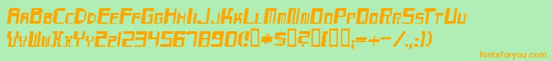 フォントMaydayItalic – オレンジの文字が緑の背景にあります。