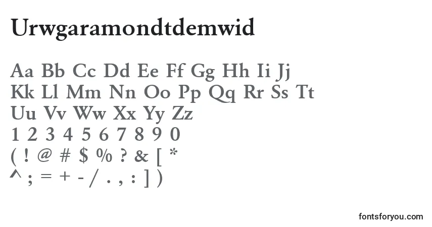 A fonte Urwgaramondtdemwid – alfabeto, números, caracteres especiais