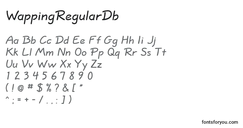 Czcionka WappingRegularDb – alfabet, cyfry, specjalne znaki