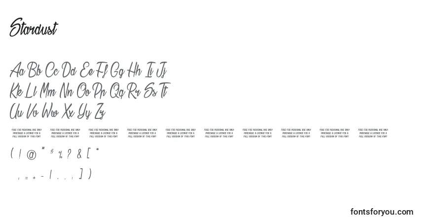 Stardust-fontti – aakkoset, numerot, erikoismerkit