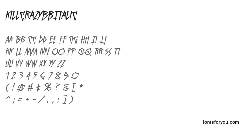 A fonte KillcrazyBbItalic – alfabeto, números, caracteres especiais