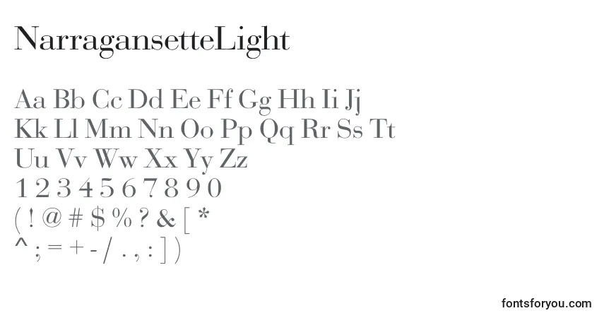 Czcionka NarragansetteLight – alfabet, cyfry, specjalne znaki