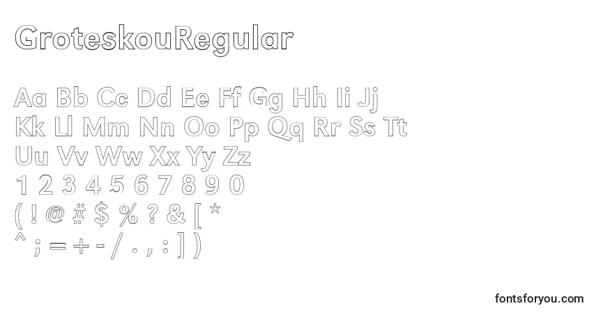 A fonte GroteskouRegular – alfabeto, números, caracteres especiais