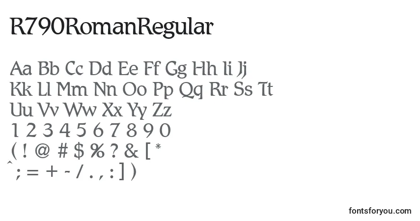 Czcionka R790RomanRegular – alfabet, cyfry, specjalne znaki