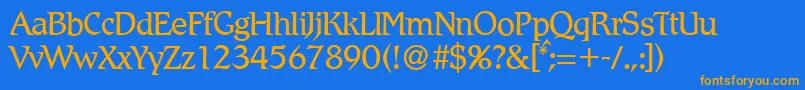 フォントR790RomanRegular – オレンジ色の文字が青い背景にあります。