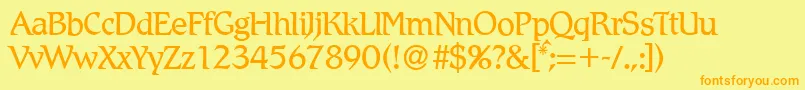 フォントR790RomanRegular – オレンジの文字が黄色の背景にあります。